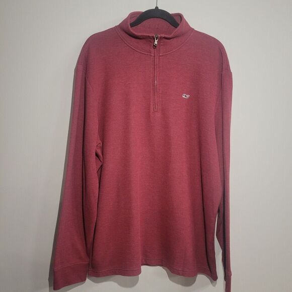 Vineyard Vines Size XL Burgundy Sweater Quarter Zip Pullover Whale Preppy School - Picture 1 of 12